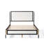 Grand lit avec tête de lit en tissu blanc, cadre champagne argenté et noir-606401039