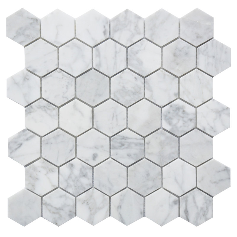 Carrara Marble Mosaic Tile 12"x12" – Natural Stone Polished Marble White Backsplash & Floor Tile, Hexagon, 2x2