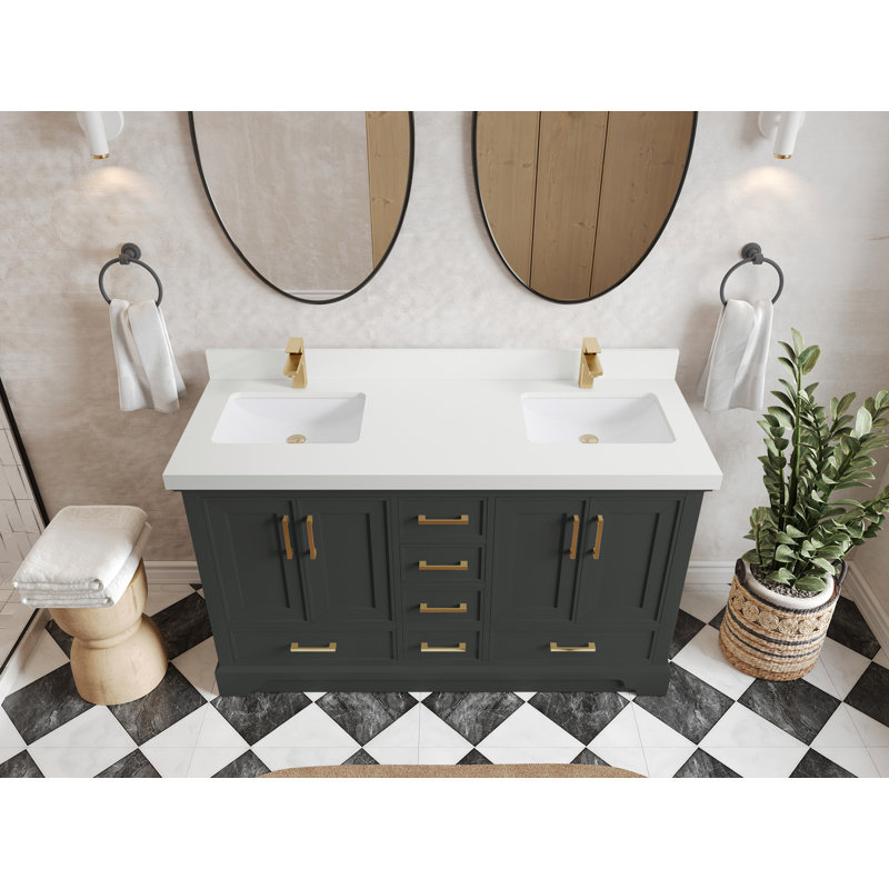 Ensemble de meuble-lavabo double 60 po avec plateau Charlotte, Blanc