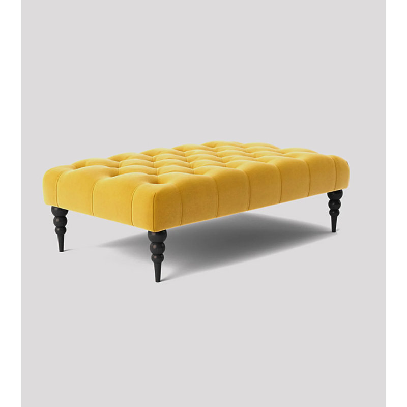 Alyana Rectangle Ottoman Bench with Wooden Legs - Plush Velvet Chesterfield Upholstered Footstool, Mustard Gold