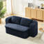 Canapé-lit convertible moderne et pliable, tissu bleu foncé, poids du colis : 35 kg, emballage compressé, idéal pour les soirées cinéma en appartement ou les moments de détente au salon.