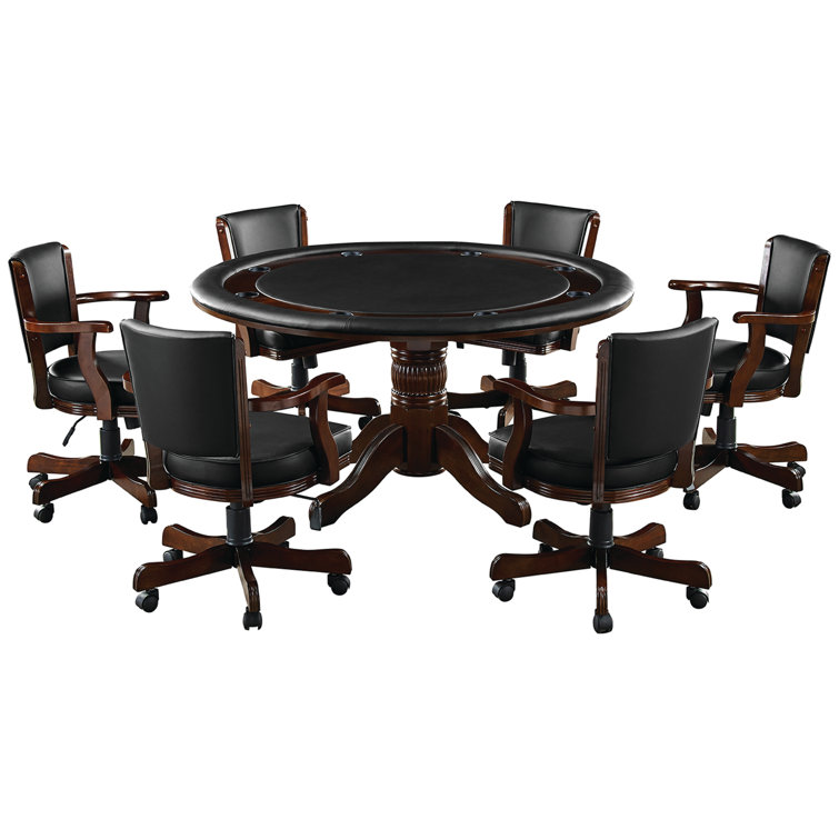60" 2 In 1 Game Table - Cappuccino With Six Matching Game Chairs By RAM Game Room