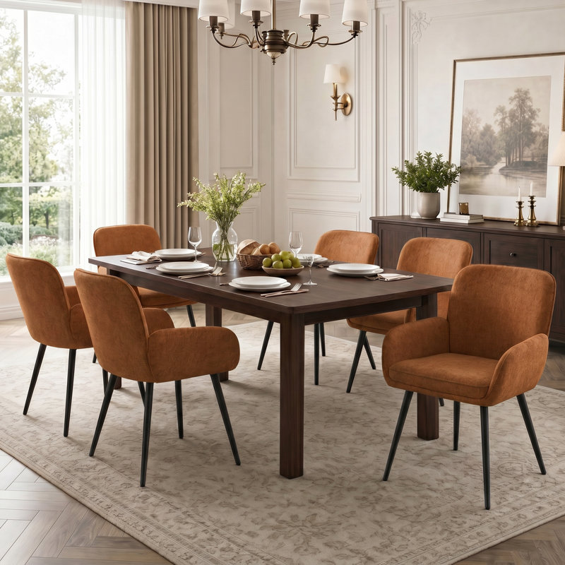 Upholstered Chenille Dining Chairs With Metal Legs (Set Of 6), 6, Green Chenille