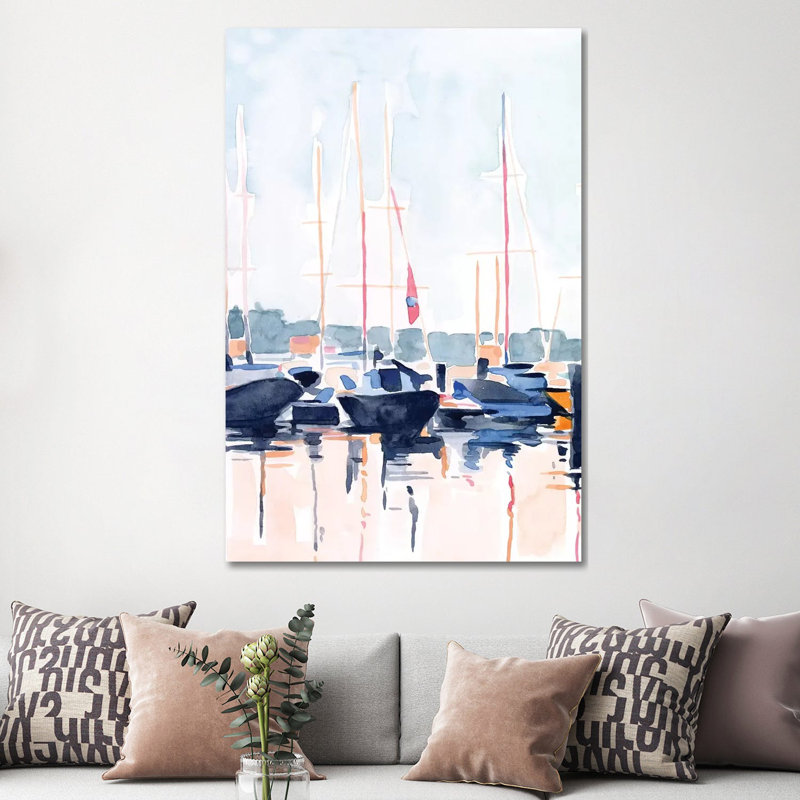 «Watercolor Boat Club II» par Emma Scarvey - peinture sur toile tendue, H 60 po x l 40po x P 1,5 po