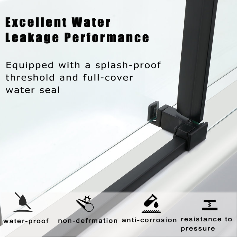 56"-60" W X 76" H Single Sliding Frameless Tub Door with Clear Glass, Black