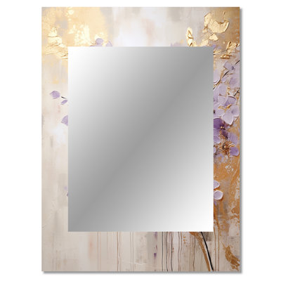 Purple And Gold Adorned Violets Meadow IV - Violets Unique Wall Mirror Decor, Traditional Large Mirror, Printed Metal Art