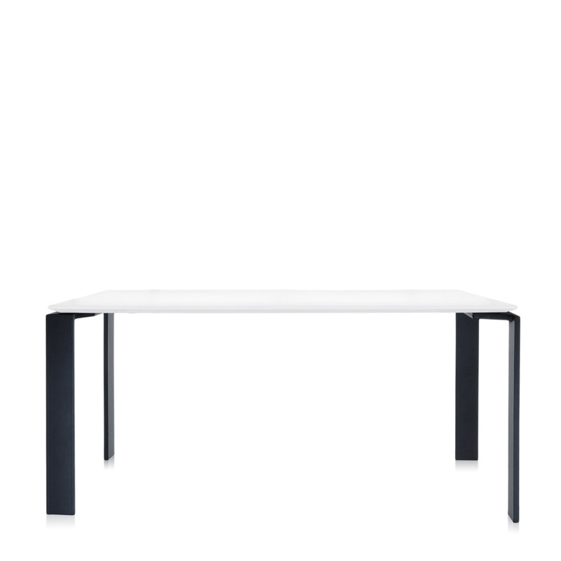 Four Metal Base Dining Table, 28" H x 62" W x 31" D, White Top/Black Base