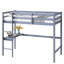 Lit mezzanine simple gris, avec garde-corps et bureau intégré, fabriqué en bois d'hévéa massif pour une chambre de couleur grise, fait pour durer