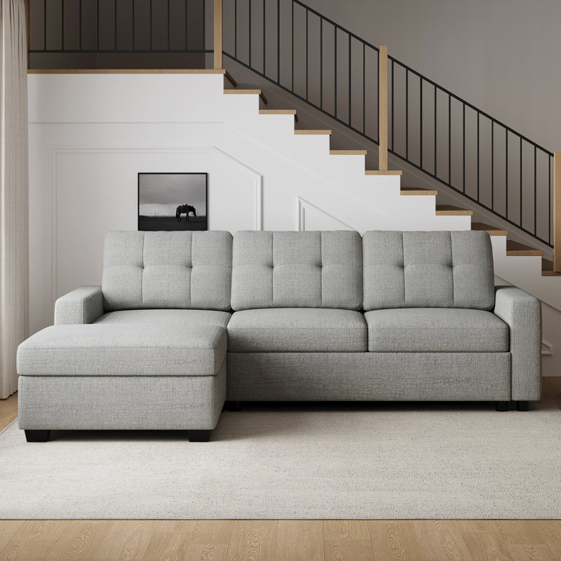 Canapé-lit modulaire en L avec rangement caché, Chenille gris pâle
