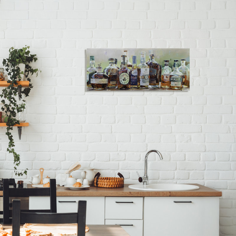 Toile rétro avec bouteilles de whisky, design par Marilyn Hageman, 10 x 24