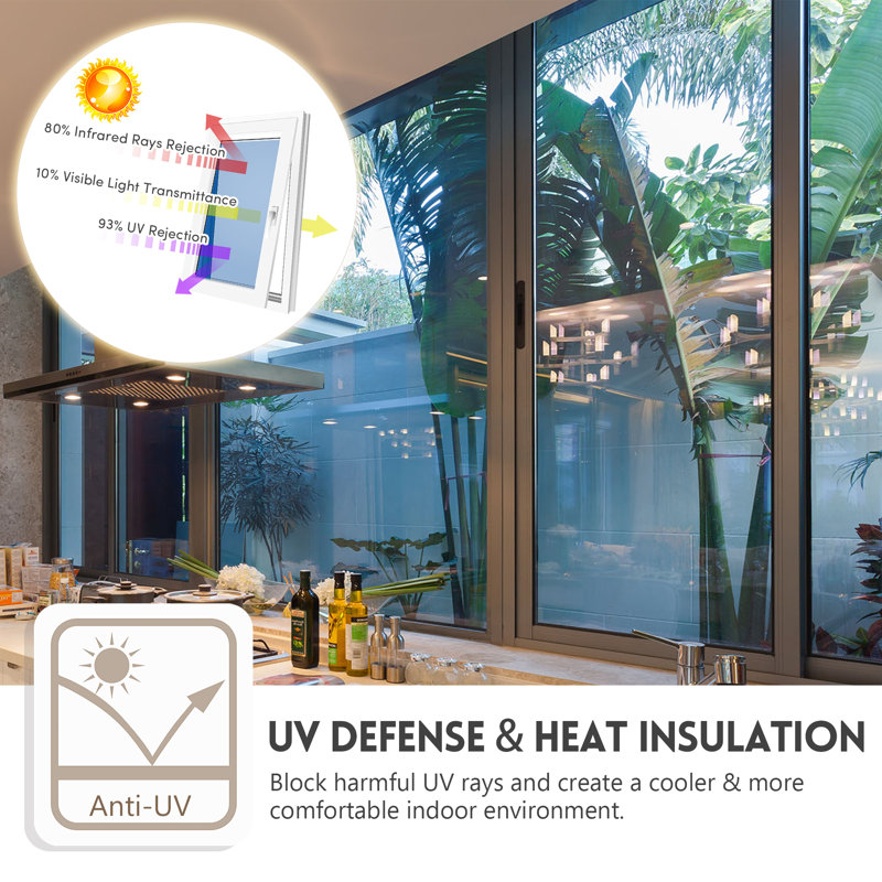 One Way Privacy with Heat Control Non-Wall Damaging Window Decal, 35.4'' H x 78'' W, Blue/Silver