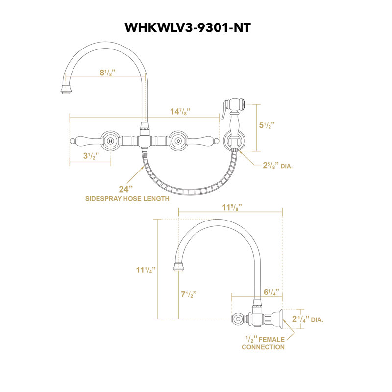 Whitehaus Collection Wall Mount Faucet with Gooseneck Swivel Spout and Solid Brass Side Spray, Oil Rubbed Bronze