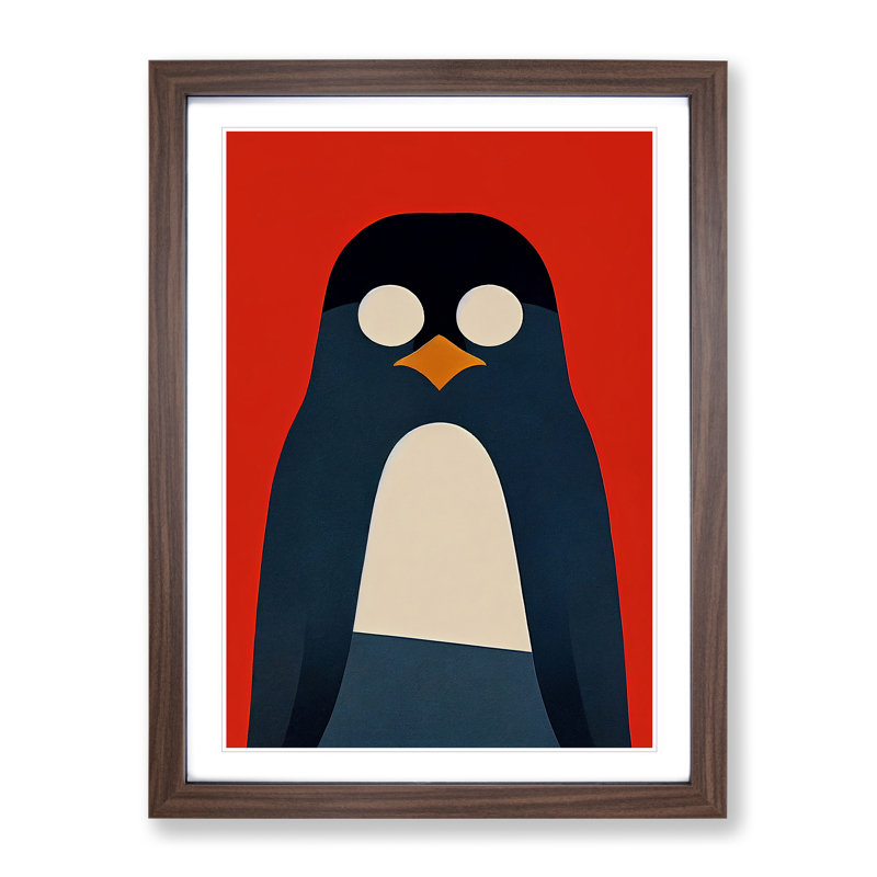 Penguin Abstract Art No.4 - Wall Art, 48cm H x 36cm W, Walnut Framed Paper, White