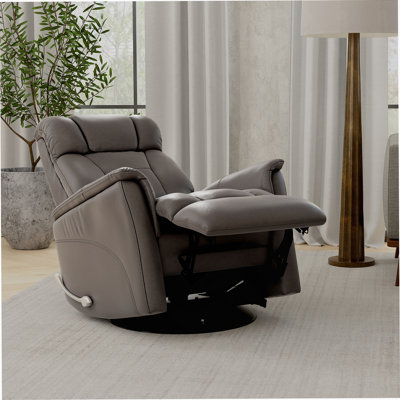 Global Home Swivel Glider Recliner with Manual Adjustable Headrest & Footrest In Faux Leather Bentley Grey
