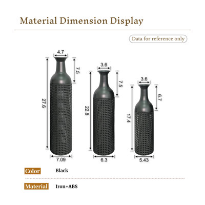 3-Piece Nesting Metal Floor Vase Set, Tall Black Decorative Vases for Living Room, Entryway and Bedroom