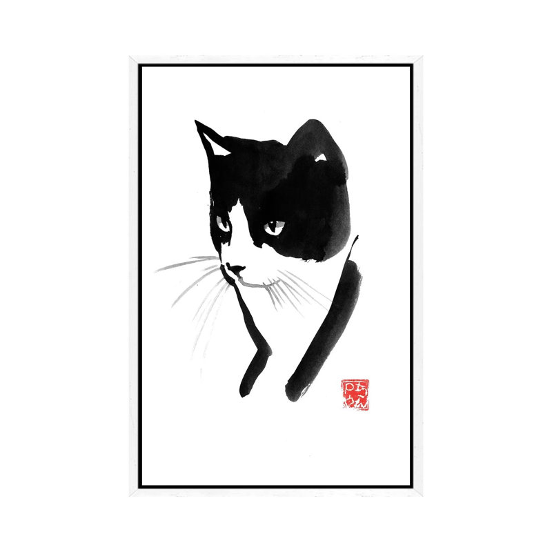 Cat Face by Péchane - Painting on Canvas, White Framed, 152.5 cm H x 101.5 cm W