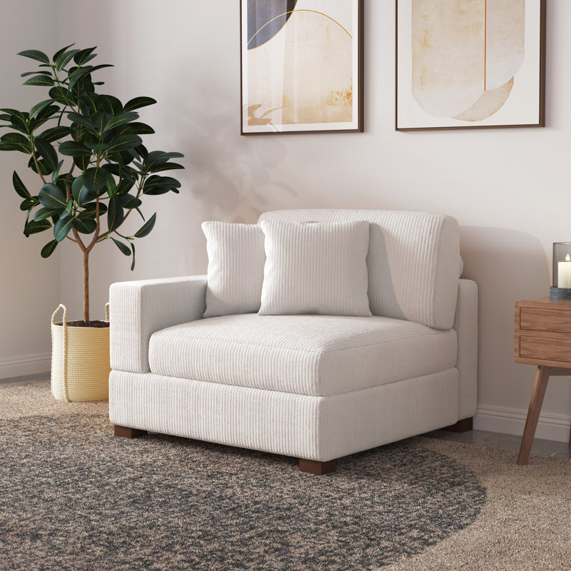 Upholstered Armchair, Beige Corduroy