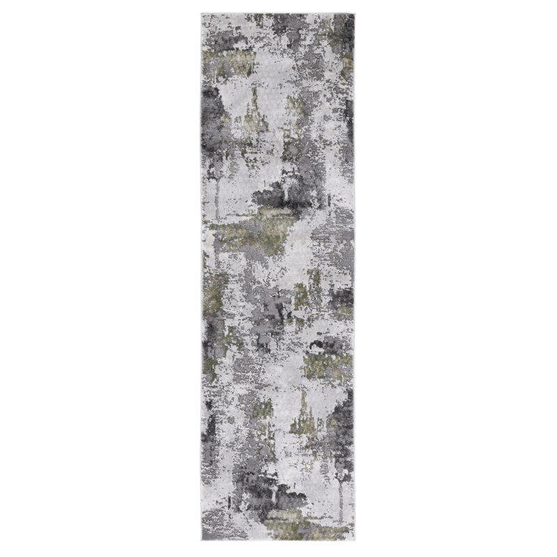 Serafino Abstract Gray/Green Area Rug, Runner 2'3" x 6'