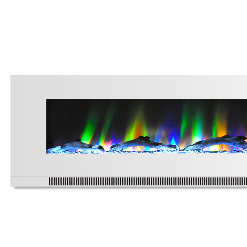 78-Inch White Wall-Mounted Electric Fireplace with Multi-Color Flames and Driftwood Logs