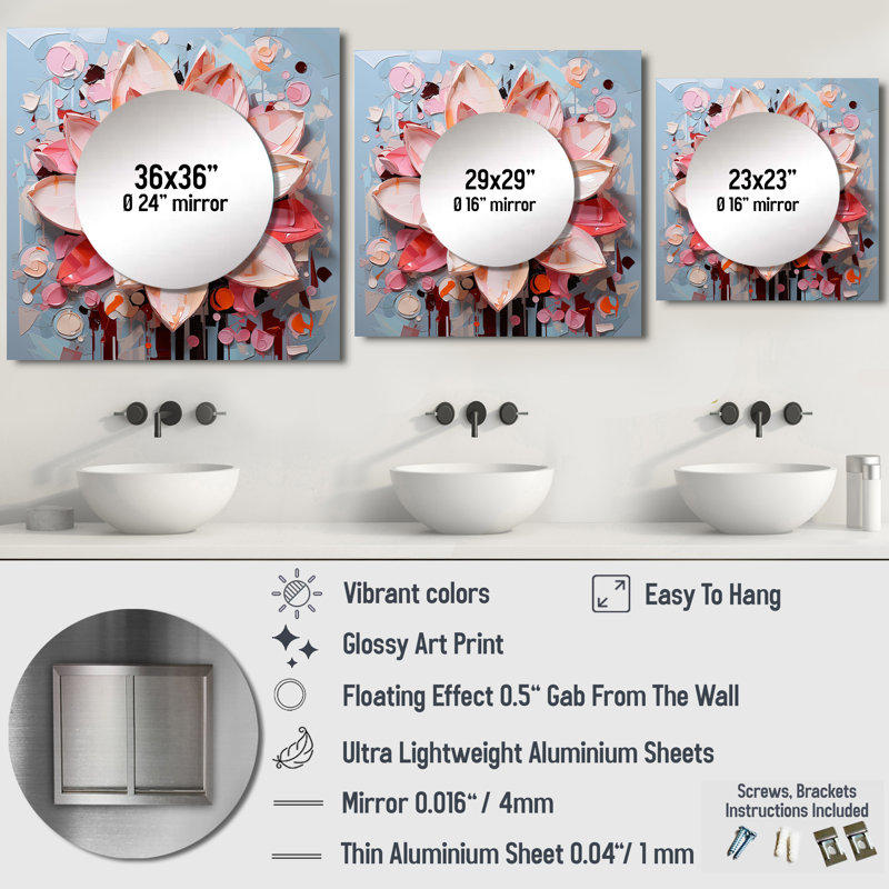 Leakes - Miroir carré Lotus pour décoration murale, 23 po x 23 po