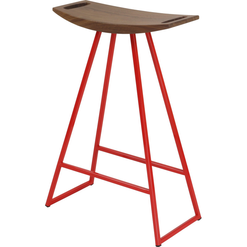 Robert Counter Stool with Metal Frame, Walnut, Red, Counter Stool (24" Seat Height)