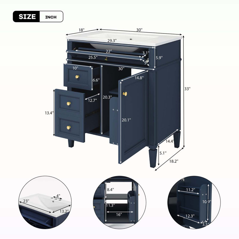 Modern Bathroom Storage Cabinet with 2 Drawers and a Tip-out Drawer,Top Sink