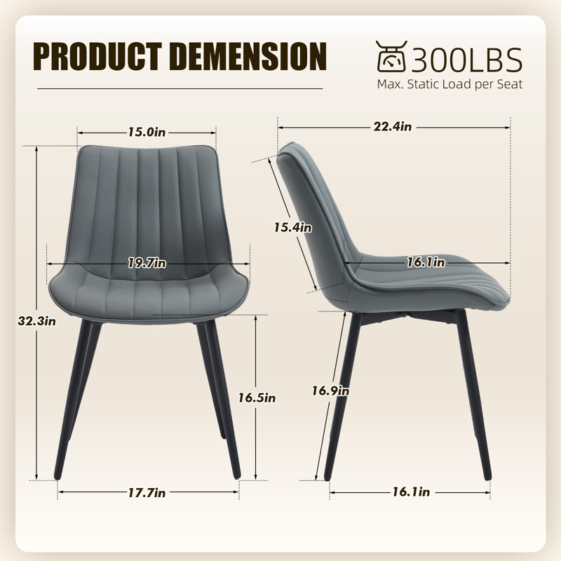 PU Leather Upholstered Dining Chairs, Modern Side Chairs with Metal Legs Gray (Set of 4), 4, Gray