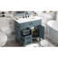 Meuble-lavabo autoportant de 36 pouces, bleu, bois massif et construction, lavabo en céramique avec trop-plein, tiroirs d'armoire, système de glissières, armoire bleue facile à nettoyer, cadre, panneau, évier,