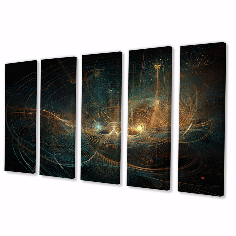 Futur Harmony Soundwaves Ocean Seascape IV - Décoration murale formes abstraites - 5 panneaux égaux
