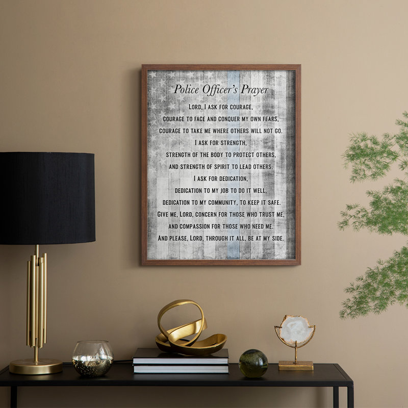 Police Prayer Framed Print - Solid Wood, Noyer, H 21 po x l 17 po