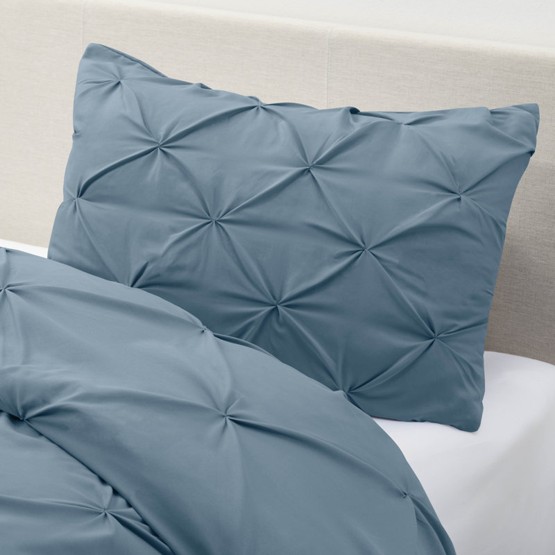 Double Brushed Pleated Duvet Cover Set, Blue Heaven, Twin Duvet Cover + 1 Standard Pillowcase