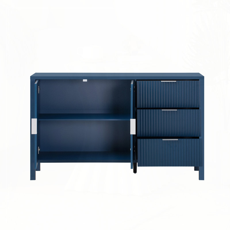 Storage Buffet Cabinet With Hooks And Extra Center Leg,Suitable For Living Room,Entryway,Hallway, Navy Blue