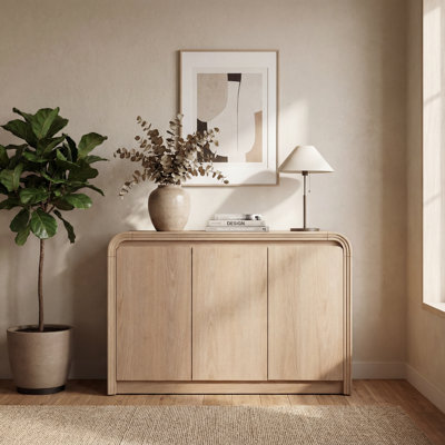 Curved Edge 47.24" Width MDF 3-Door Buffet Storage Cabinet