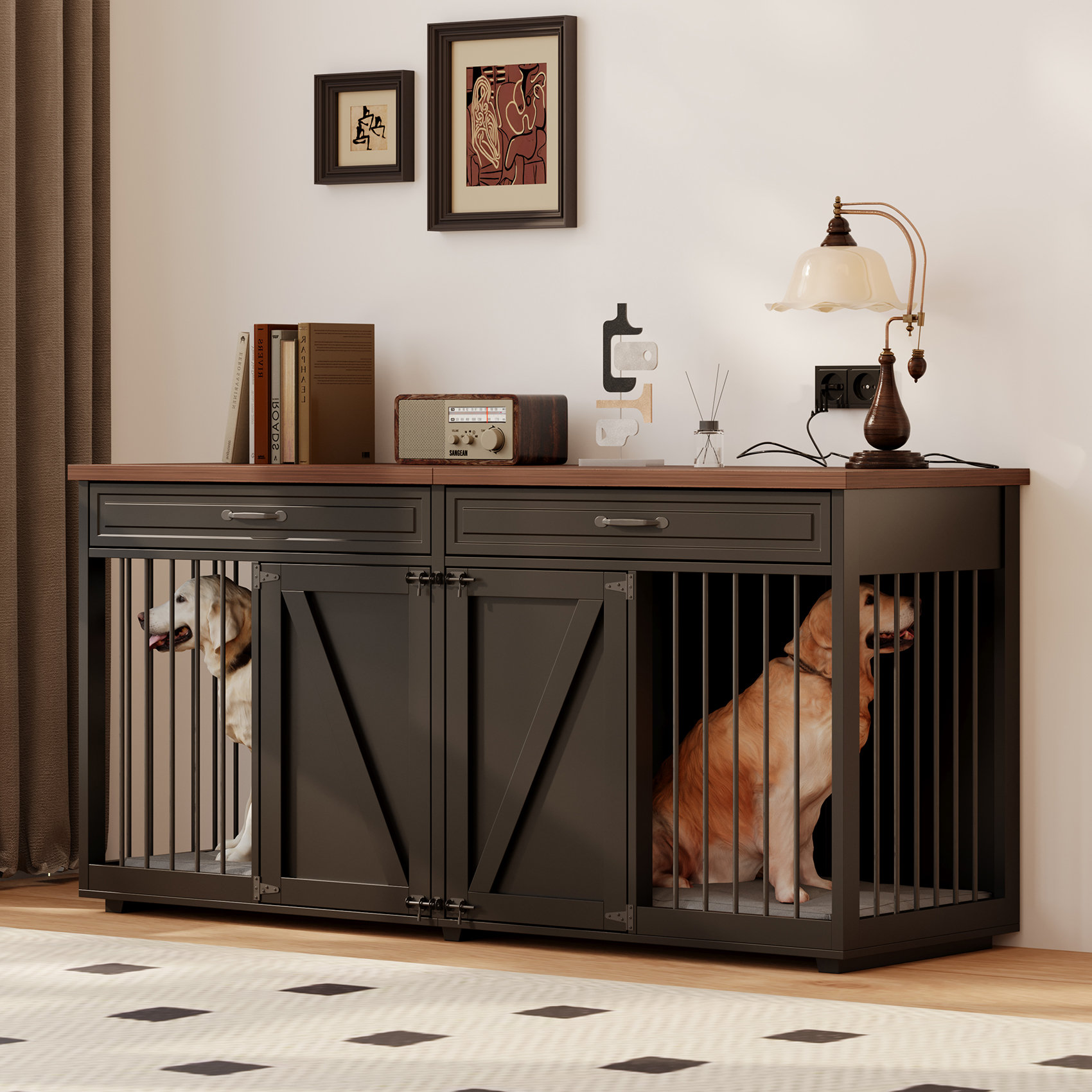 Gracie Oaks Dog Crate Furniture Indoor Wooden Dog Kennel Furniture With ...