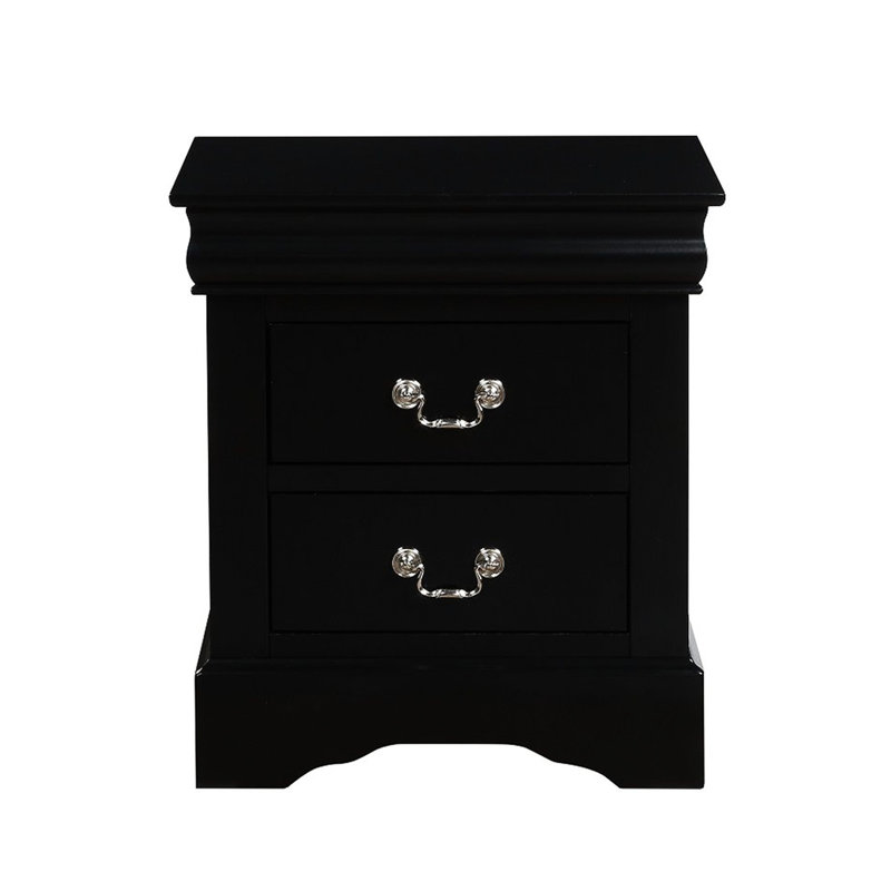 Table de chevet pour chambre à coucher avec 2 tiroirs noirs et tiroir coulissant en métal noir, poignée en nickel à glissement central