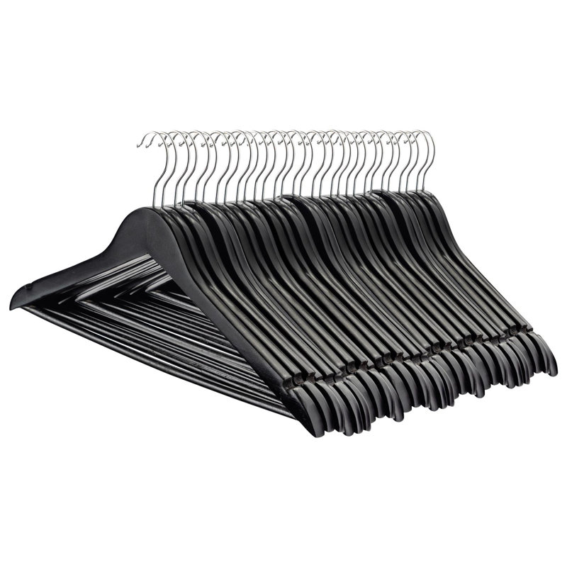 Harbour Housewares - Strong Wooden Clothes Hangers - Set of 30, Black