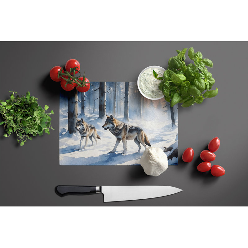 Winter Wolves Glass Cutting Board