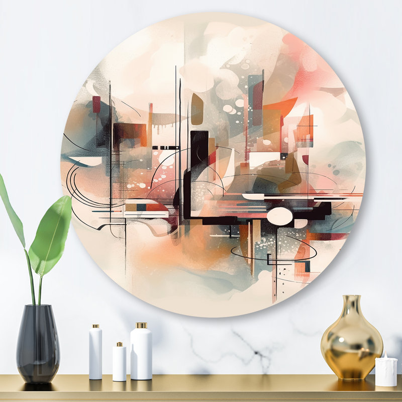Explorations In Serenity IV - Art abstrait géométrique rond sur métal, H 29 po x l 29 po x P 1 po