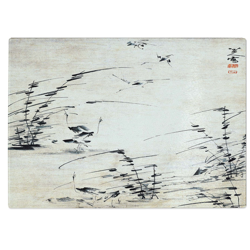 Tempered Glass Twelve Egrets by Bada Shanren Chopping Board, 28.5 cm W x 20 cm L