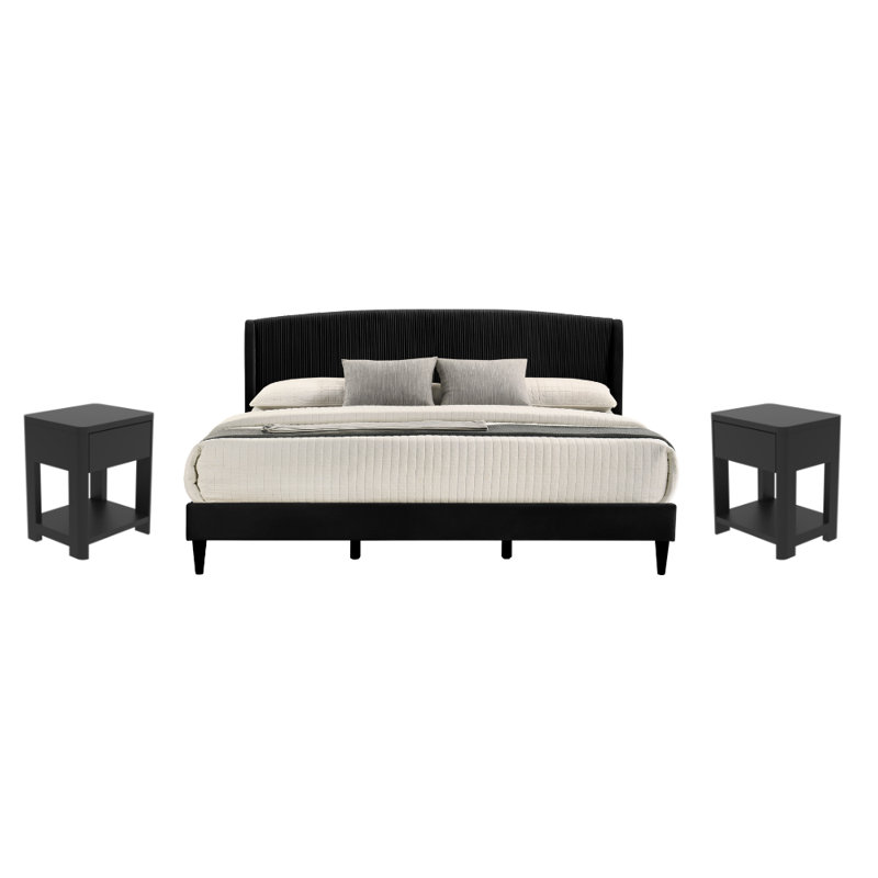 Ensemble de chambre à coucher 3 pièces Kylo, 3 Pcs: Bed, 2 Nightstands, Queen