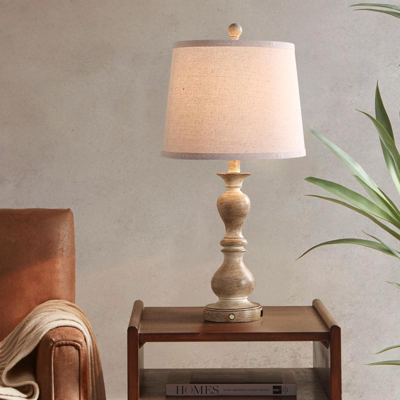 Lampe de table Norene en résine USB, Non, H 22,1 po x l 11 po x P 11 po, Naturel