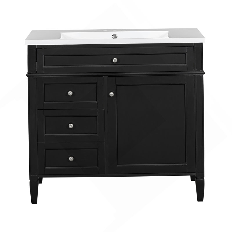 Meuble-lavabo moderne 36 po avec lavabo supérieur, Noir