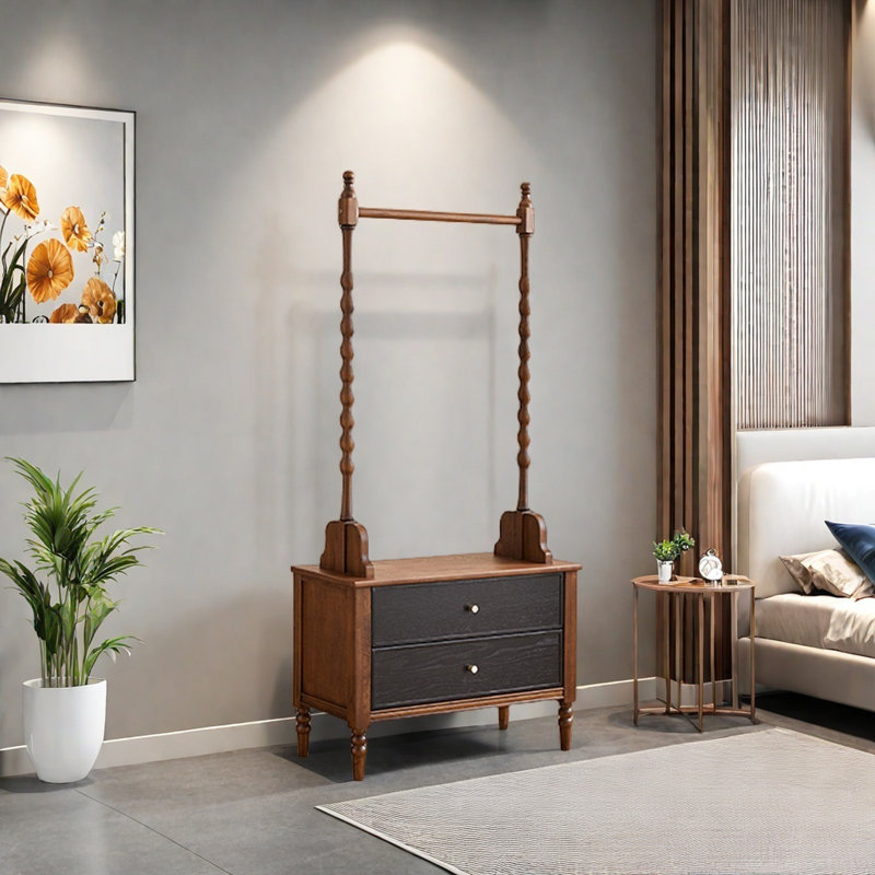 Rounded Coat Rack with Oak Dual Drawers