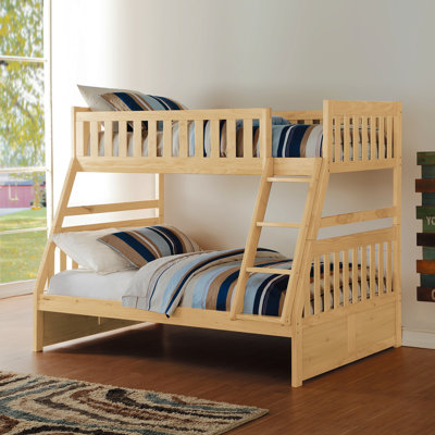 Bunk Bed Twin Over Full Natural Pine Finish Guard Rails Wooden Bedroom Furniture 1Pc