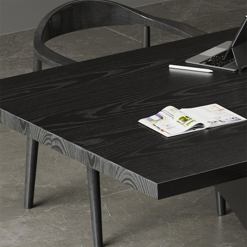 Bureau rectangulaire en bois massif noir et acier au carbone noir, H 29,53 po x l 94,49 po x P 31,5 po 