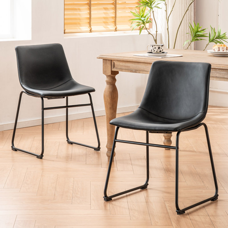 Anke Vegan Leather Dining Chairs, Black, Black