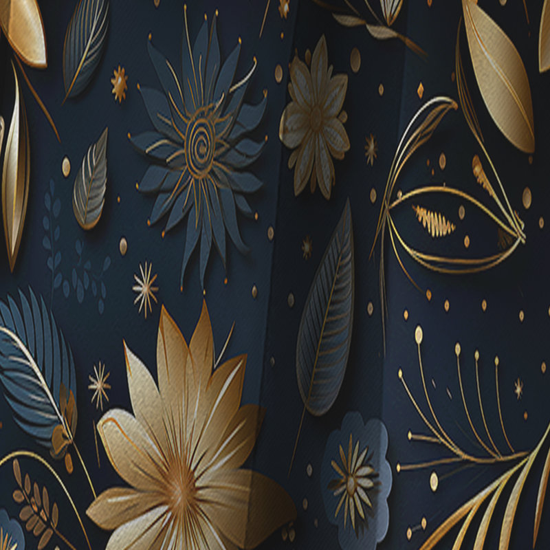 Motif de marbre bleu minuit et doré à motif floral - Rideau occultant en marbre abstrait - 1 panneau, L 52 po x L 120 po