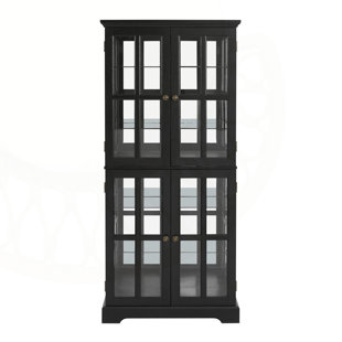 Curio Display Gorrell with Adjustable Shelves and Glass Doors, Ideal for Showcasing Collectibles in Home or Office, E26 Bulb Included