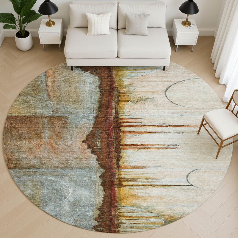 Premium Machine Washable Mayfield Abstract Rug, Rust, 8' Round