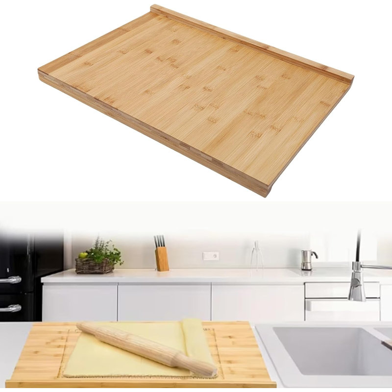 Bamboo Pastry Board Reversible, Chopping Board with Counter Lip